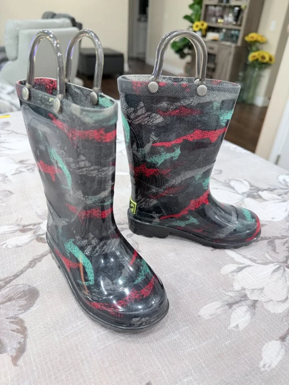 Western Chief Light Up Rain Boots Little Kids Toddler Size 8 Black Splash Print